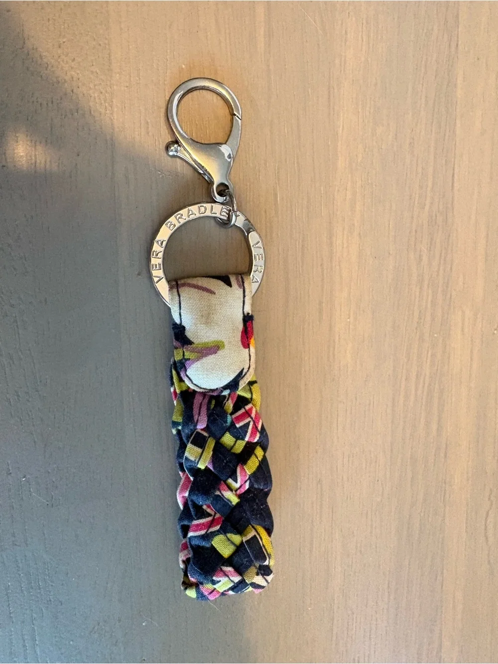 Very Bradly Braided Floral Key Fob Wristlet - Navy with Pink & Yellow Accents